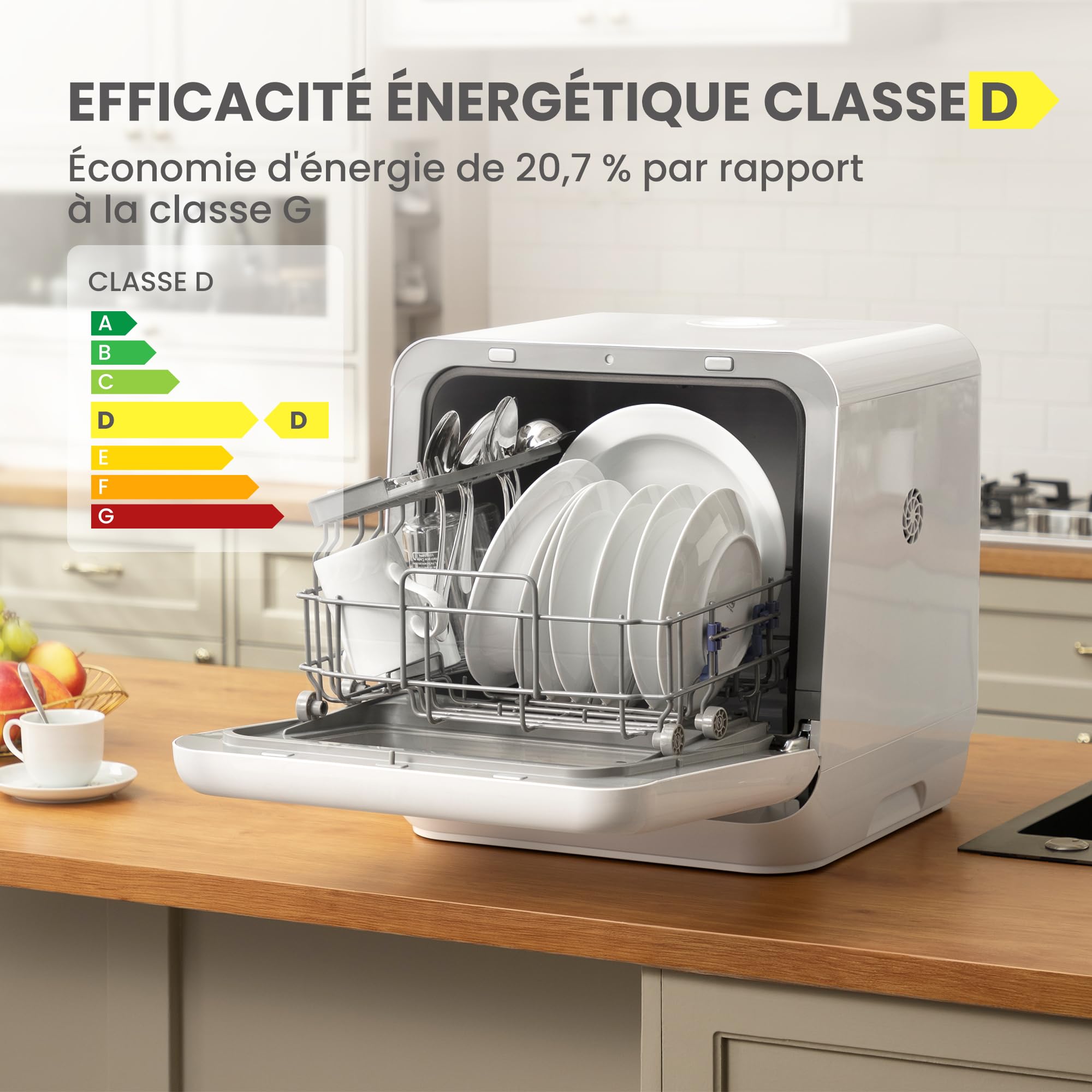 COMFEE' Lave-vaisselle de comptoir, mini lave-vaisselle de table avec 6 programmes, lavage à la vapeur,Soins pour bébé et lavage des fruits, sans plom