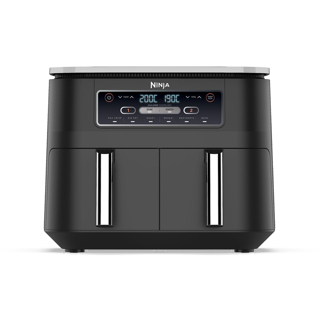 NINJA Foodi DualZone Air Fryer 2 Compartiments, 2 Zones de Cuisson Indépendentes, Capacité 7,6L, Air Fyer 6-en-1, Max 240°C, Pièces Antiadhésives Amovibles lavables au lave-vaisselle, Noir AF300EU