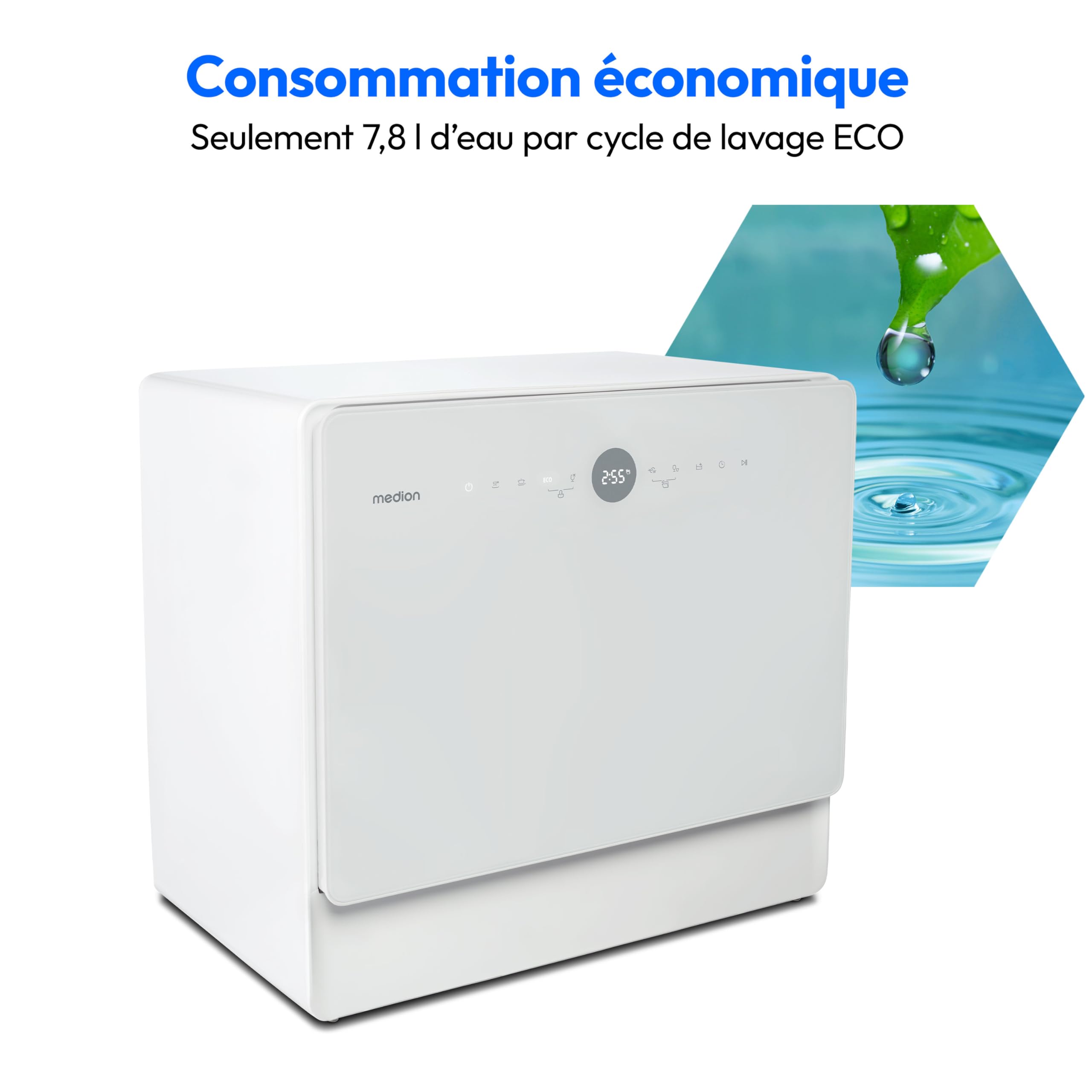 MEDION Mini lave-vaisselle DWT50 (lave-vaisselle de table, lave-vaisselle, 5 couverts, fonctionne avec/sans raccordement à l'eau, fonction seau, 35 cm