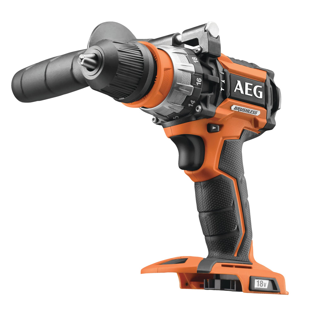 AEG - Duo Brushless : Perceuse percussion Brushless, meuleuse 125mm Brushless, 2 batt. 5,0Ah chargeur, grans sac de transport