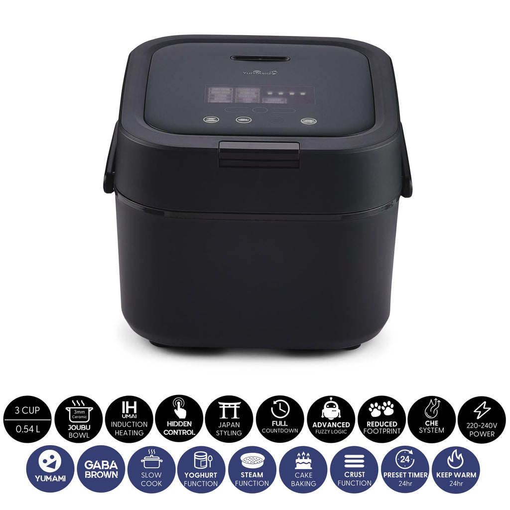 Yum Asia Hotaru Cuiseur à riz avec chauffage par induction (IH) et bol en céramique (3 tasses, 0,54 litre), 7 fonctions de cuisson du riz, 5 fonctions multicuiseur, 220-240V EU (Gris ardoise)