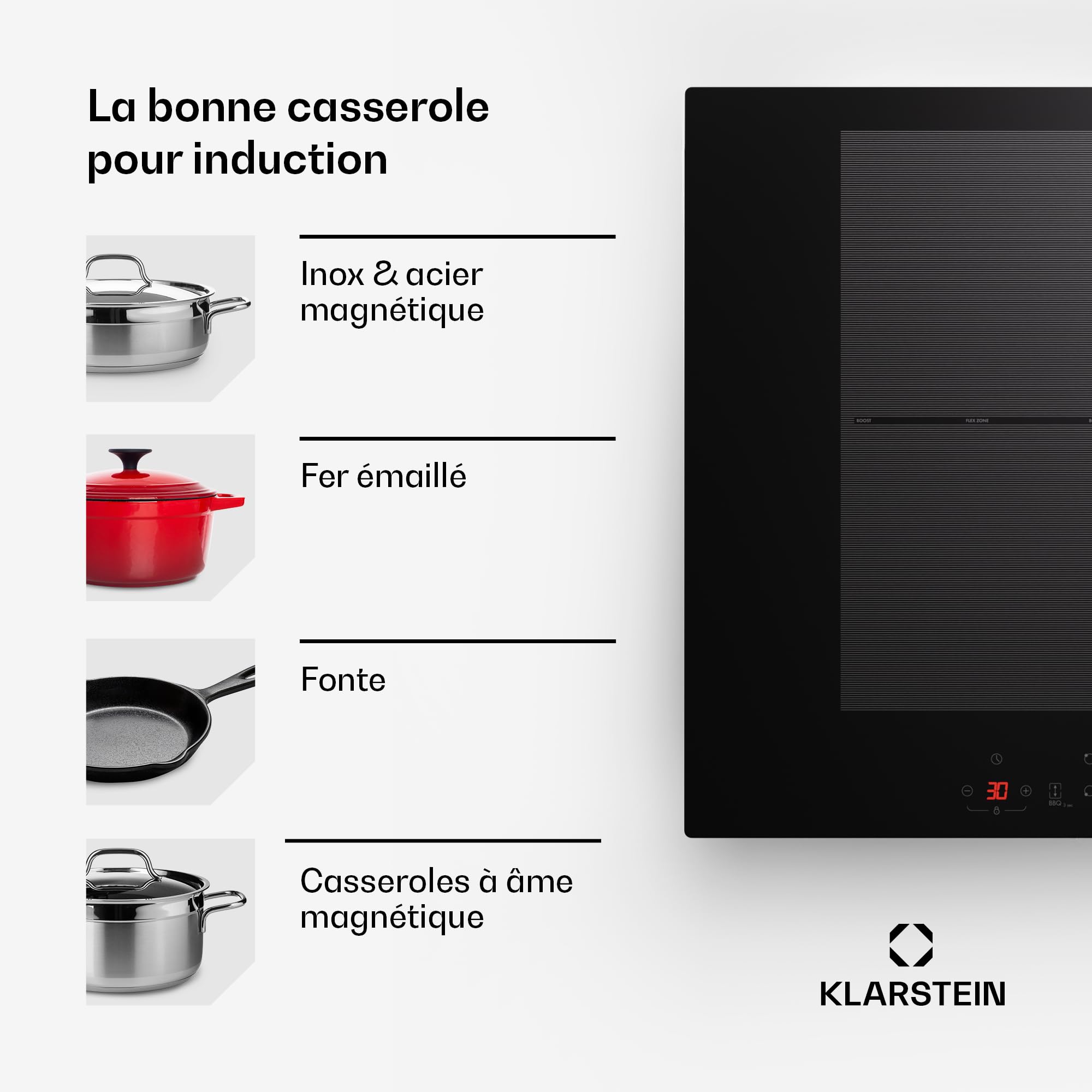 Klarstein Table de cuisson électrique induction encastrée 7000W 4 feux ThermoBoost