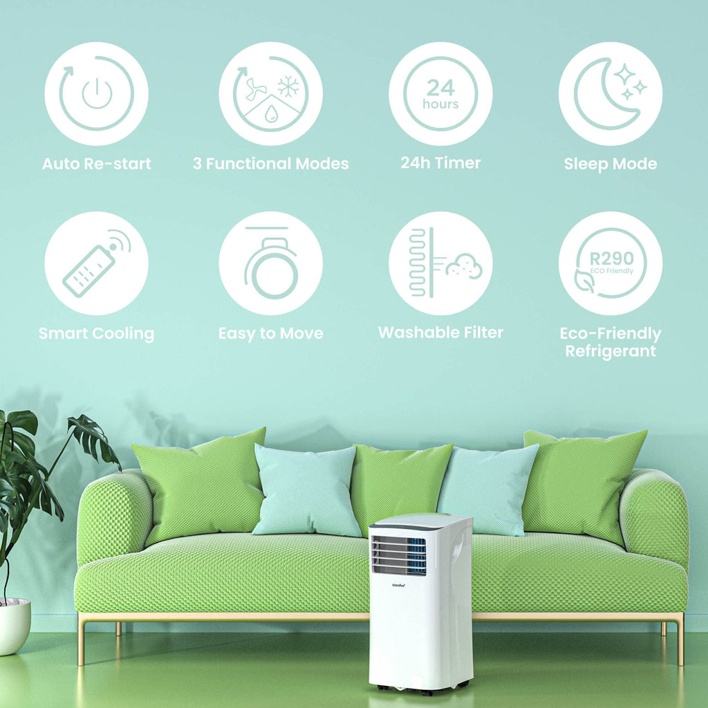 COMFEE' Climatiseur Mobile 7000 BTU/h 2kW, 3-EN-1 Refroidisseur Déshumidificateur Ventilateur, Follow me, Minuterie, Télécommande, Pour chambre et salon de 25㎡/68m³, MPPH-07CRN7, R290
