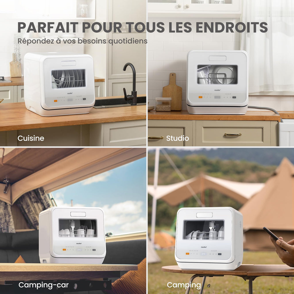 COMFEE' Lave-vaisselle de comptoir, mini lave-vaisselle de table avec 6 programmes, lavage à la vapeur,Soins pour bébé et lavage des fruits, sans plom