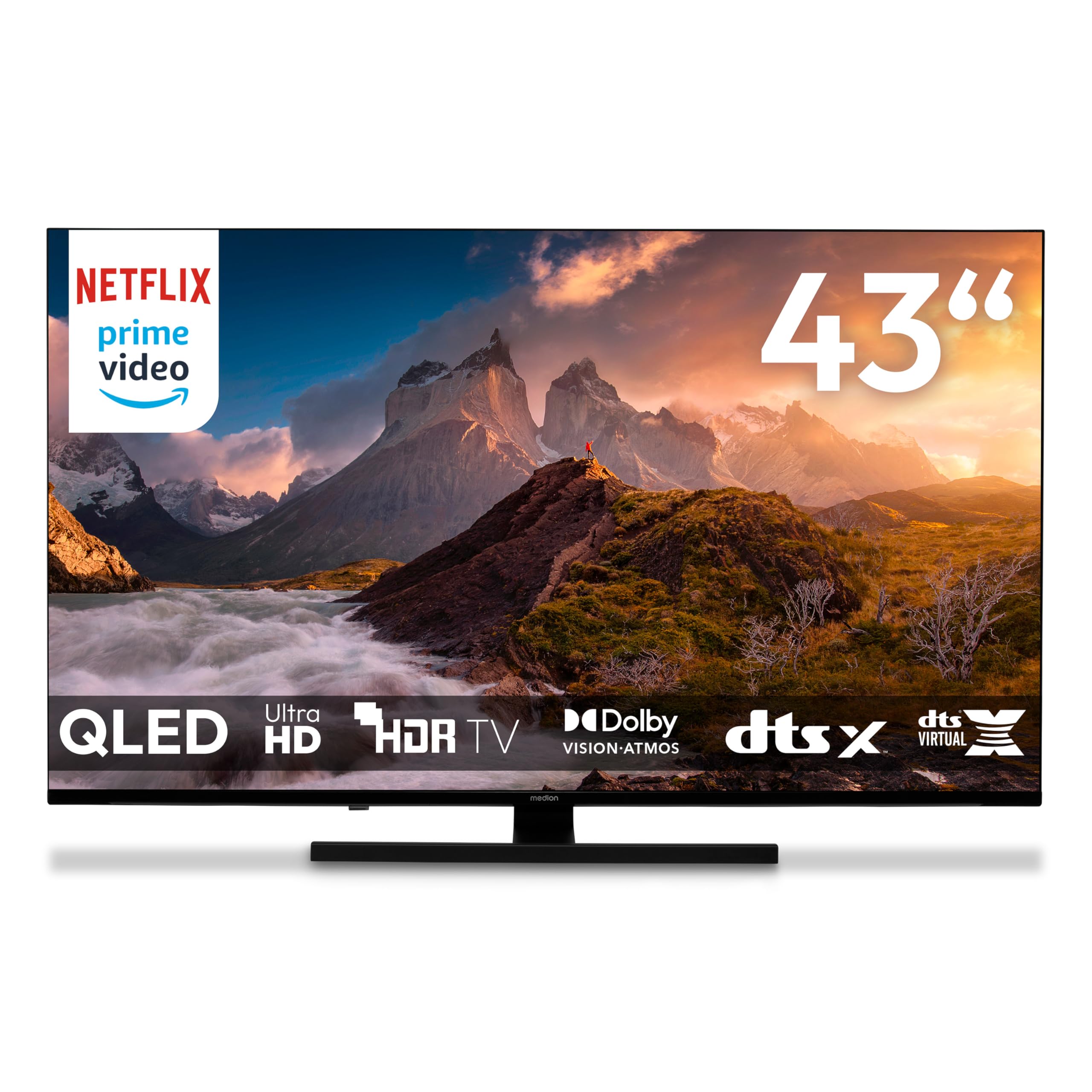 MEDION TV 43 Pouces (108 cm) QLED Television (Smart TV, 4K, Dolby Vision HDR, Prime Video, Disney+, Dolby Atmos, DTS X, Compatible avec Google TV, PVR, Bluetooth, MD 843700)