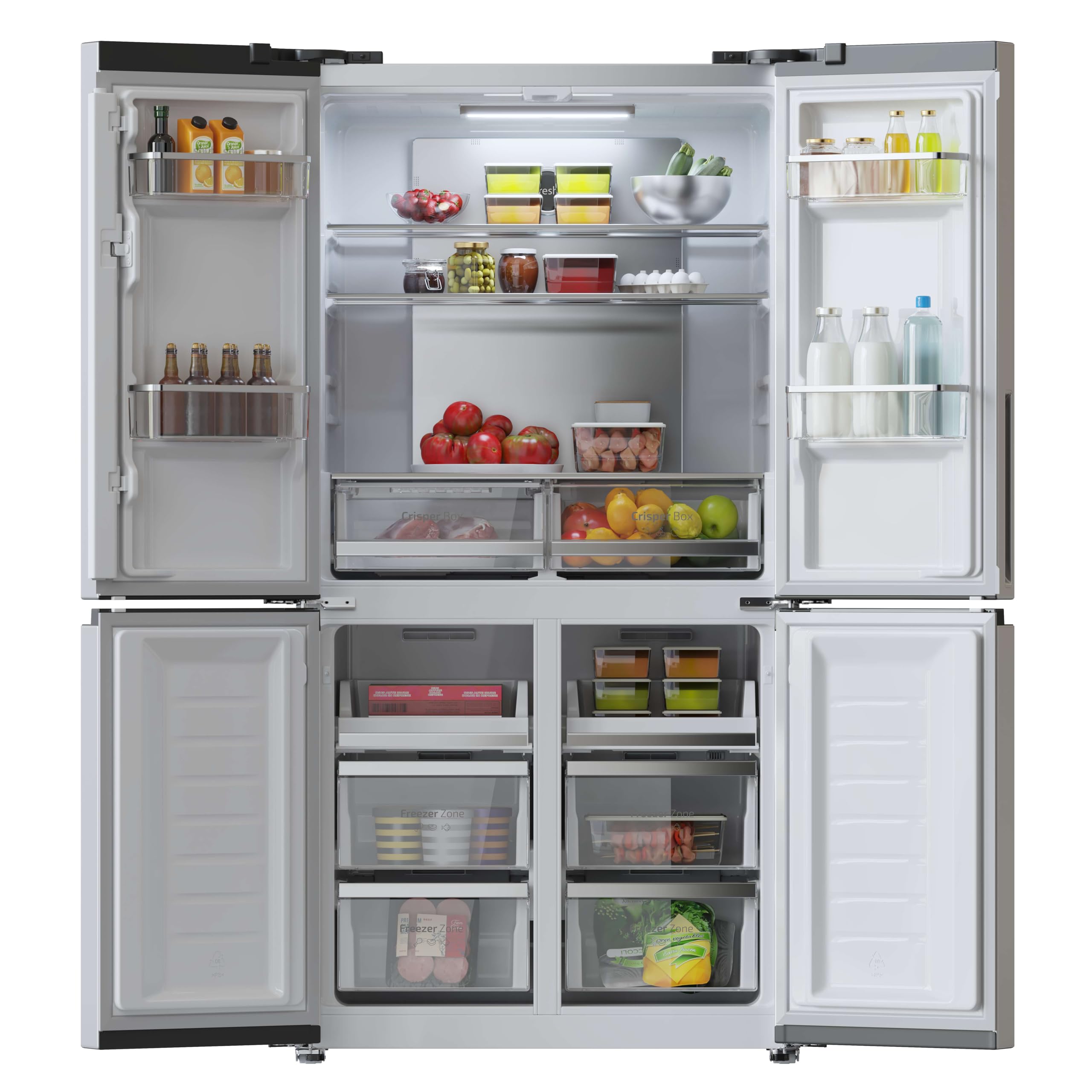 Cecotec American Refrigerator 4 Doors Stainless Steel 490 L CoolMarket 4D 490 Inox E. 183 cm High, 91 cm Wide, Low Power, Inverter Plus, Fast Cooling and Fast Freezing, Total NoFrost