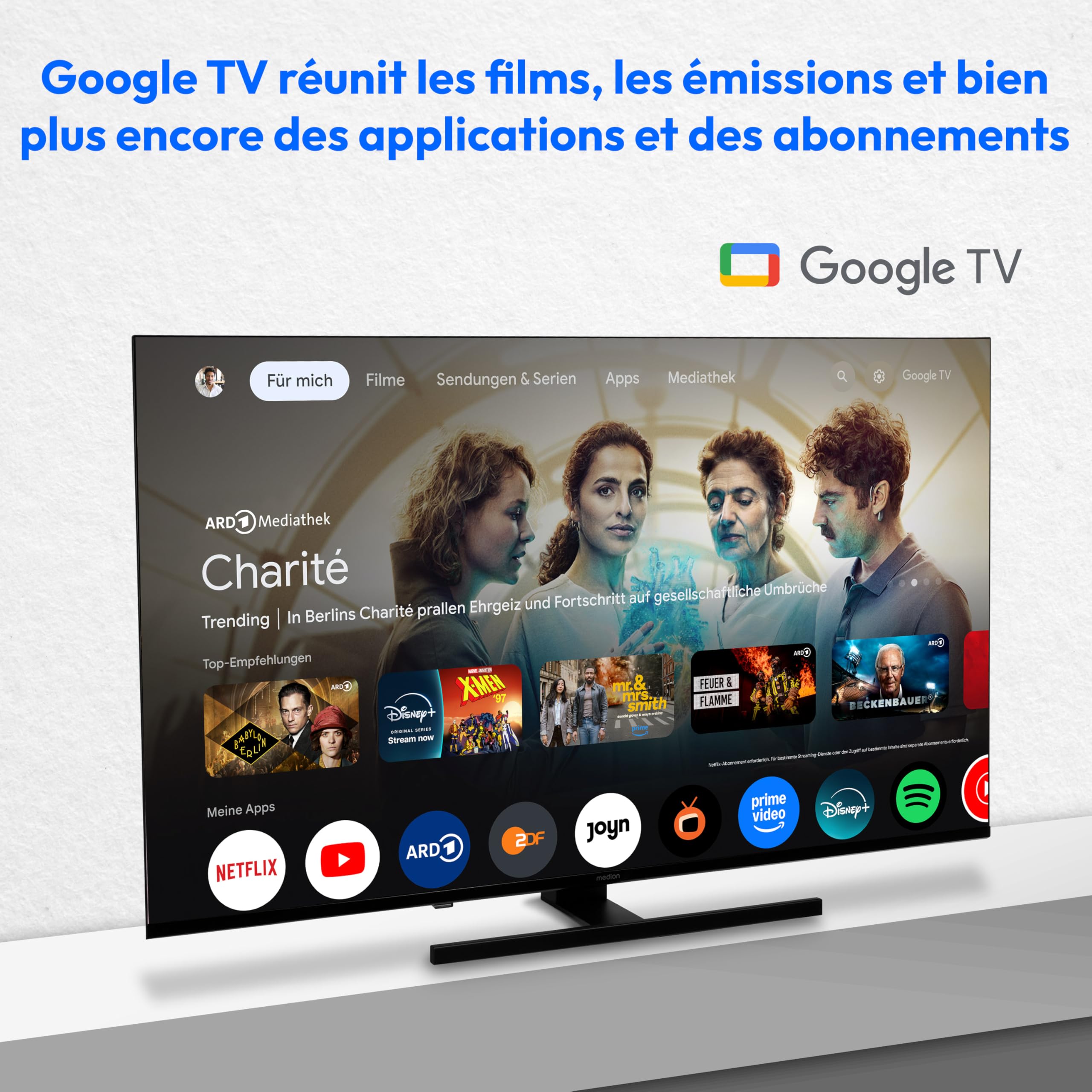 MEDION TV 43 Pouces (108 cm) QLED Television (Smart TV, 4K, Dolby Vision HDR, Prime Video, Disney+, Dolby Atmos, DTS X, Compatible avec Google TV, PVR, Bluetooth, MD 843700)