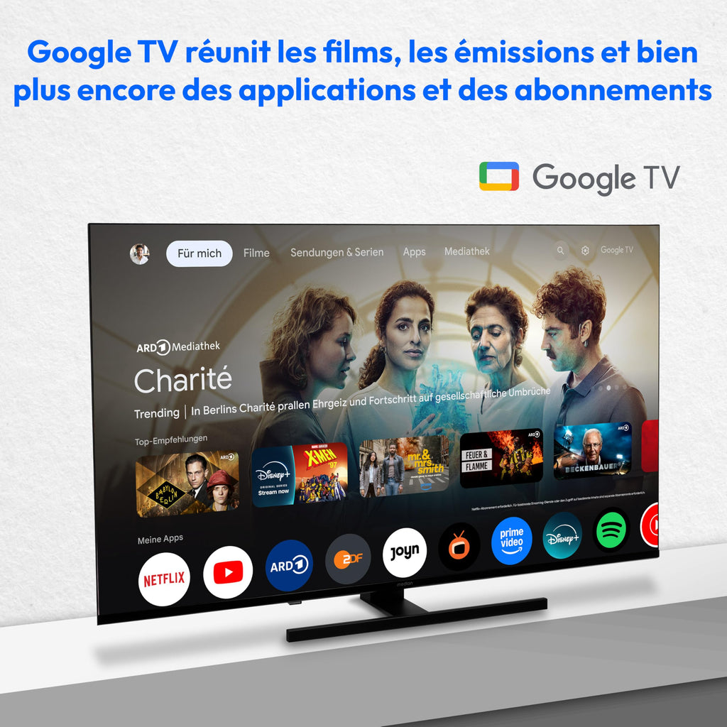 MEDION TV 55 Pouces (138,8 cm) QLED Television (Smart TV, 4K, Dolby Vision HDR, Prime Video, Disney+, Dolby Atmos, DTS X, Compatible avec Google TV, P