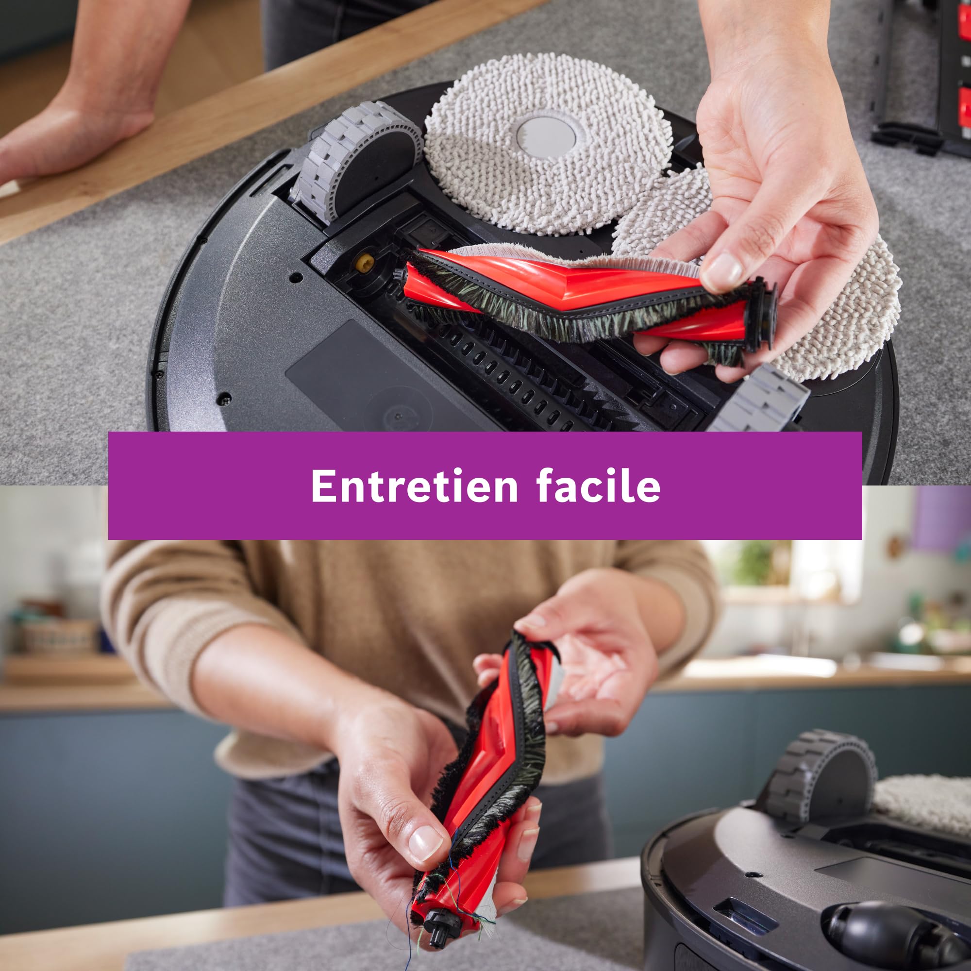 Bosch Spotless Max Cam BCRDW3BX, Robot aspirateur-Laveur avec caméra Smart Vision, serpillère rotative, 11 000 Pa, Station de Service sèche-Humide, Application Home Connect, Noir