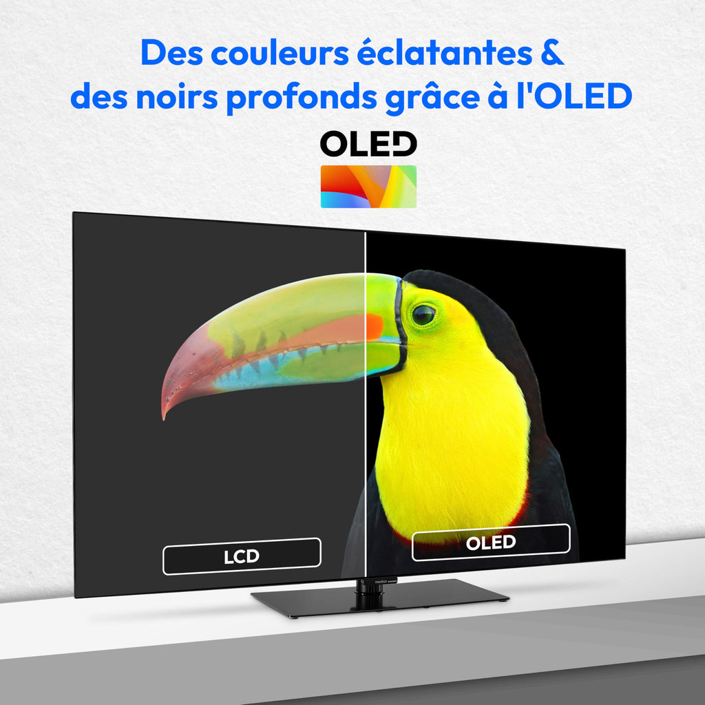 MEDION TV OLED 138,8 cm (55") (TiVo, Smart-TV, Dolby Vision HDR, Caisson de Basses, MEMC, Micro Dimming, Portail TiVo, Prime Video, Disney+, Dolby Atm