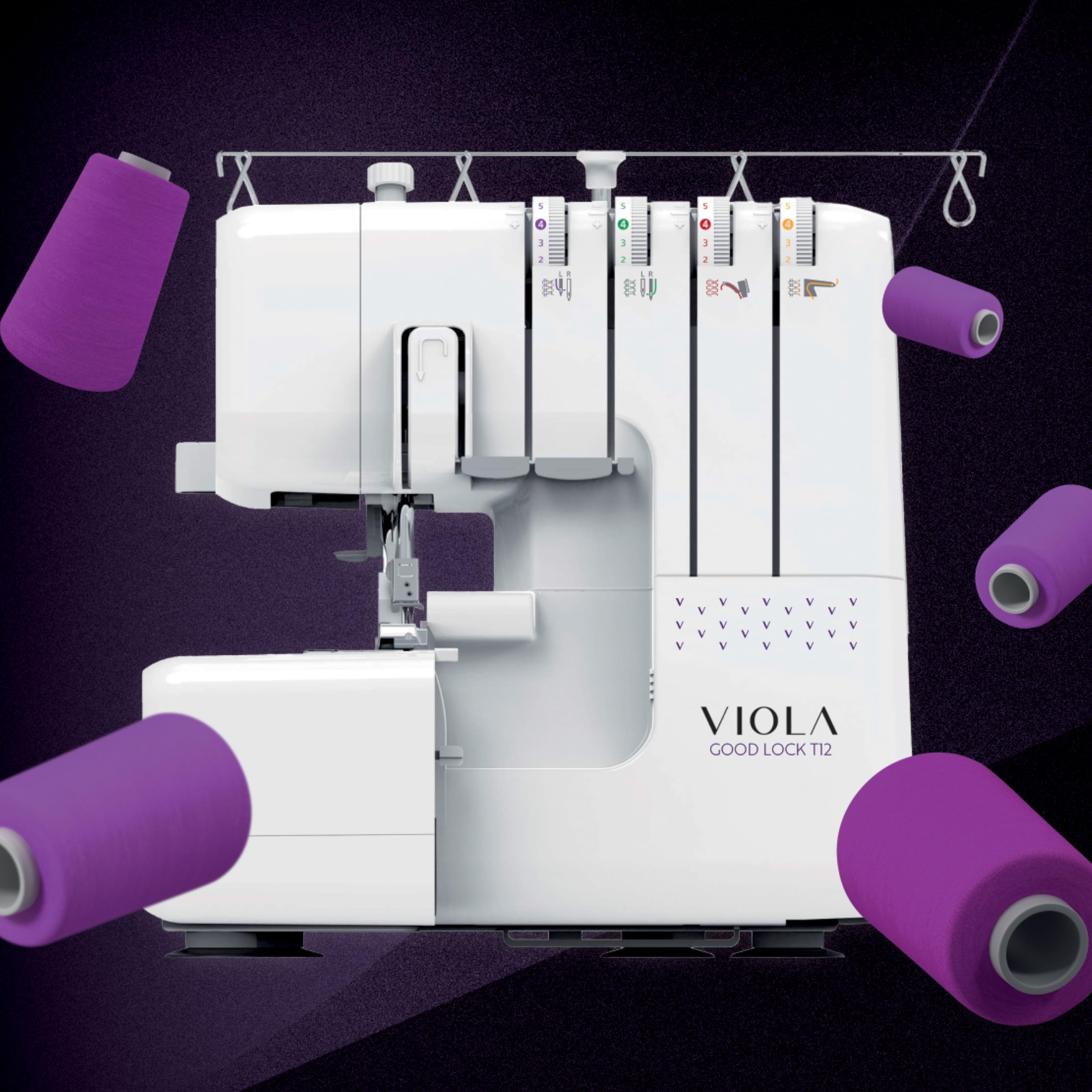 VIOLA Look T12 Machine à Coudre avec 12 Points Couture, Overlock avec Différentiel, Couette Bras Libre, Blanc