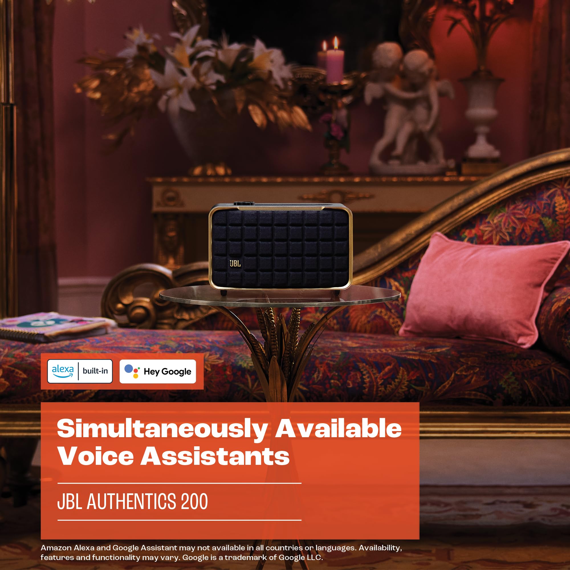 JBL Authentics 200 Enceinte Smart Home avec WiFi, Bluetooth et assistants vocaux, design rétro, noire