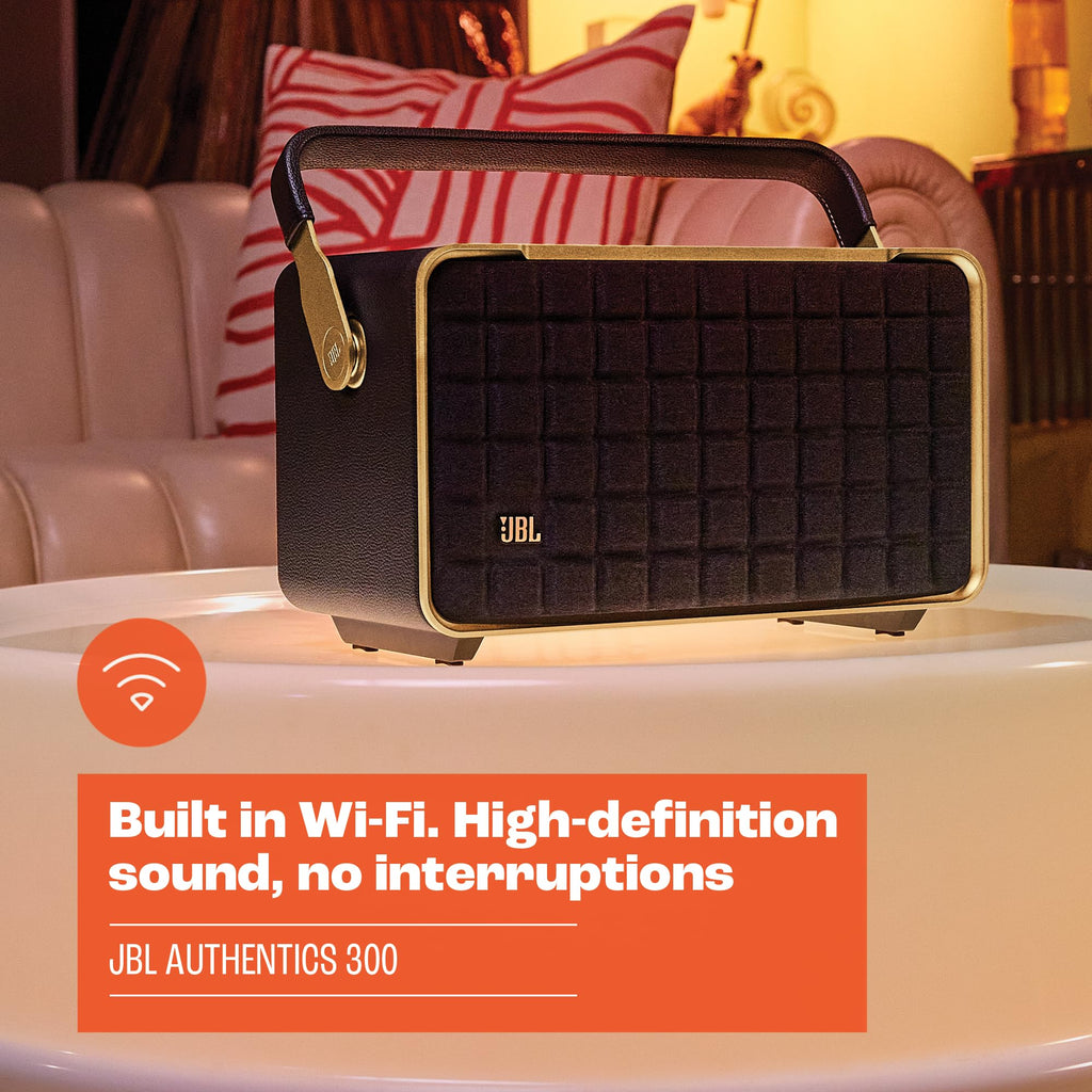 JBL Authentics 300 Enceinte intelligente connectée portable avec WiFi, Bluetooth et assistants vocaux, design rétro, noire