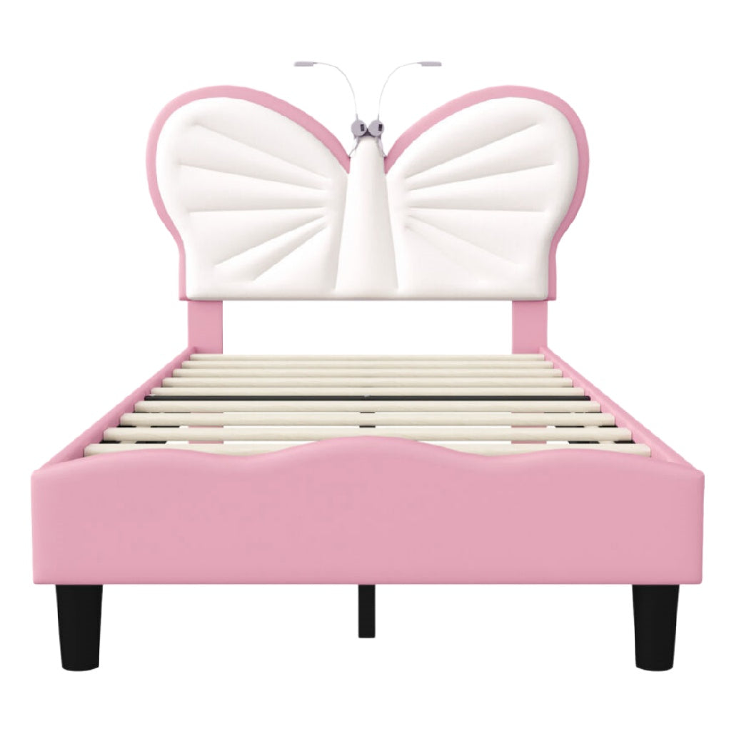 Lit pour enfant en forme de papillon avec tête de lit rembourrée