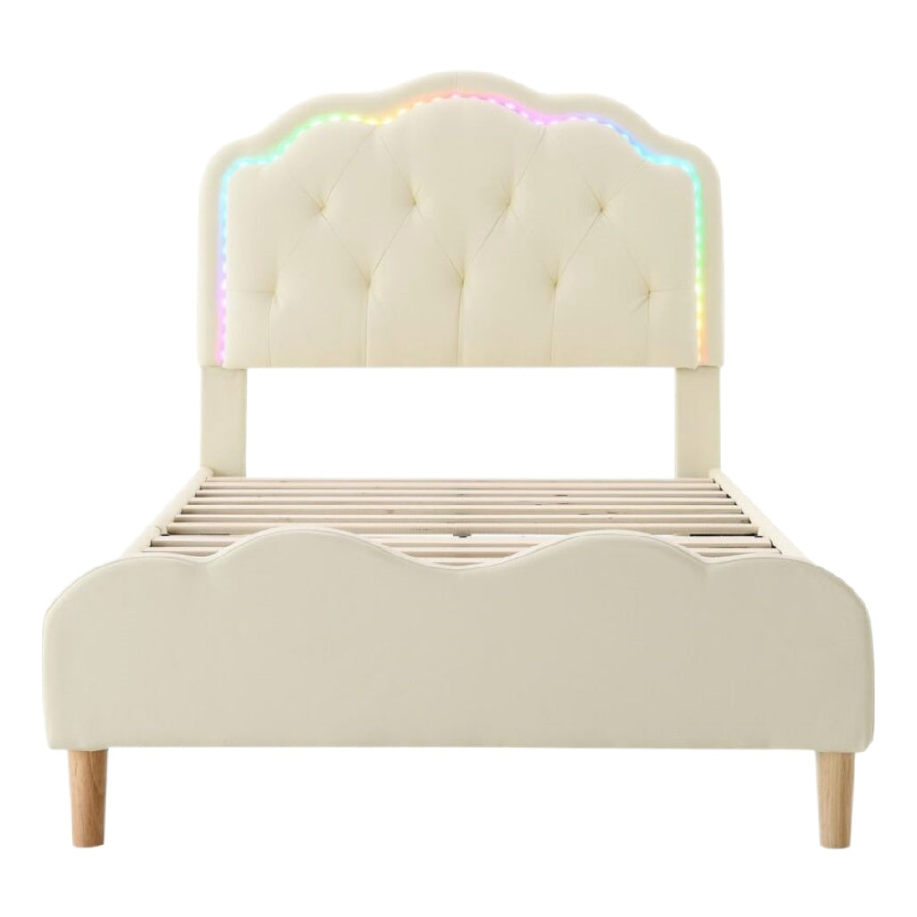 Lit à LED avec tête de lit en cuir synthétique