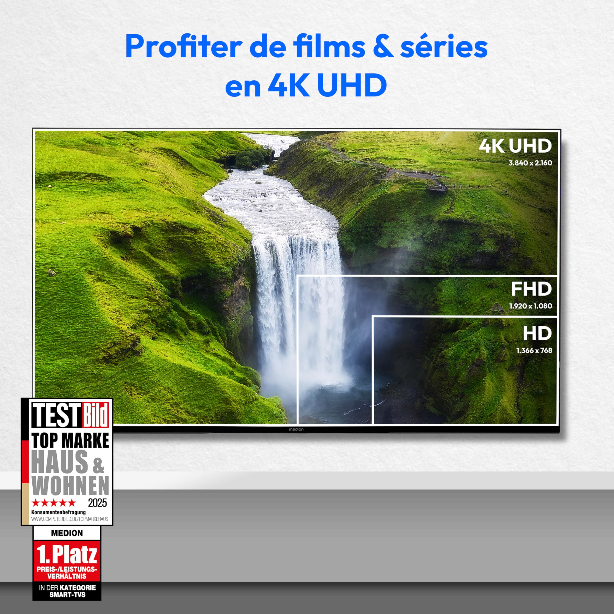 MEDION TV 50 Pouces (125,7 cm) Television (Smart TV, 4K, Dolby Vision HDR, Prime Video, Disney+, Dolby Atmos, DTS X, Compatible avec Google TV, PVR, Bluetooth, MD 850400)